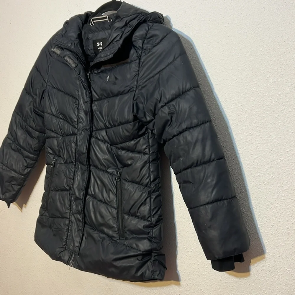 Under Armour Kids Black Puffer Winter Hooded Jacket Size  youth small